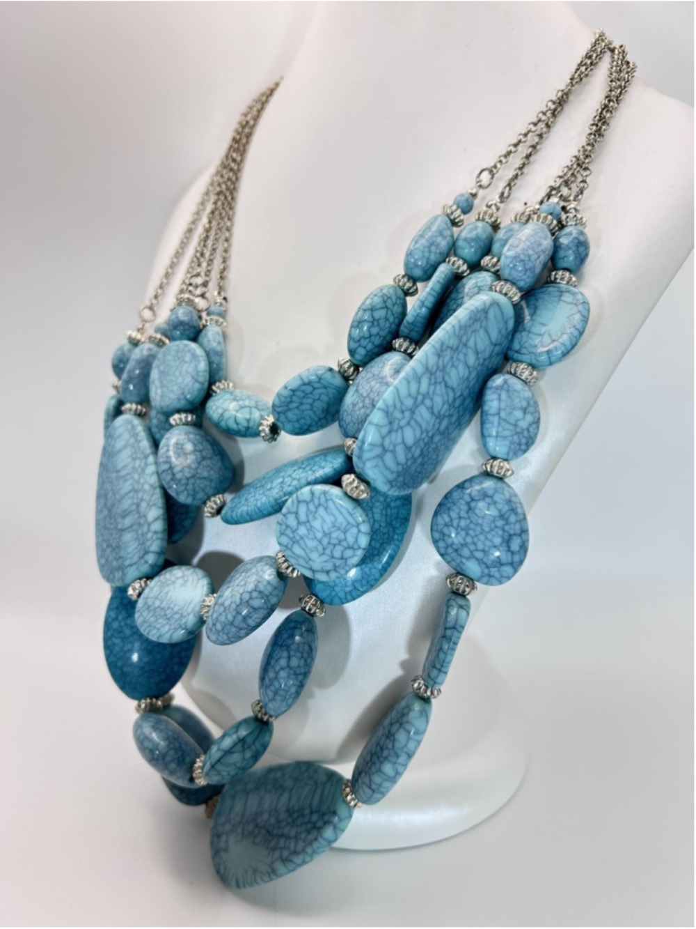 Necklace‎ Blue Turquoise Stone Chunky Beaded Layered Bib Statement Boho Chain - Picture 5 of 11